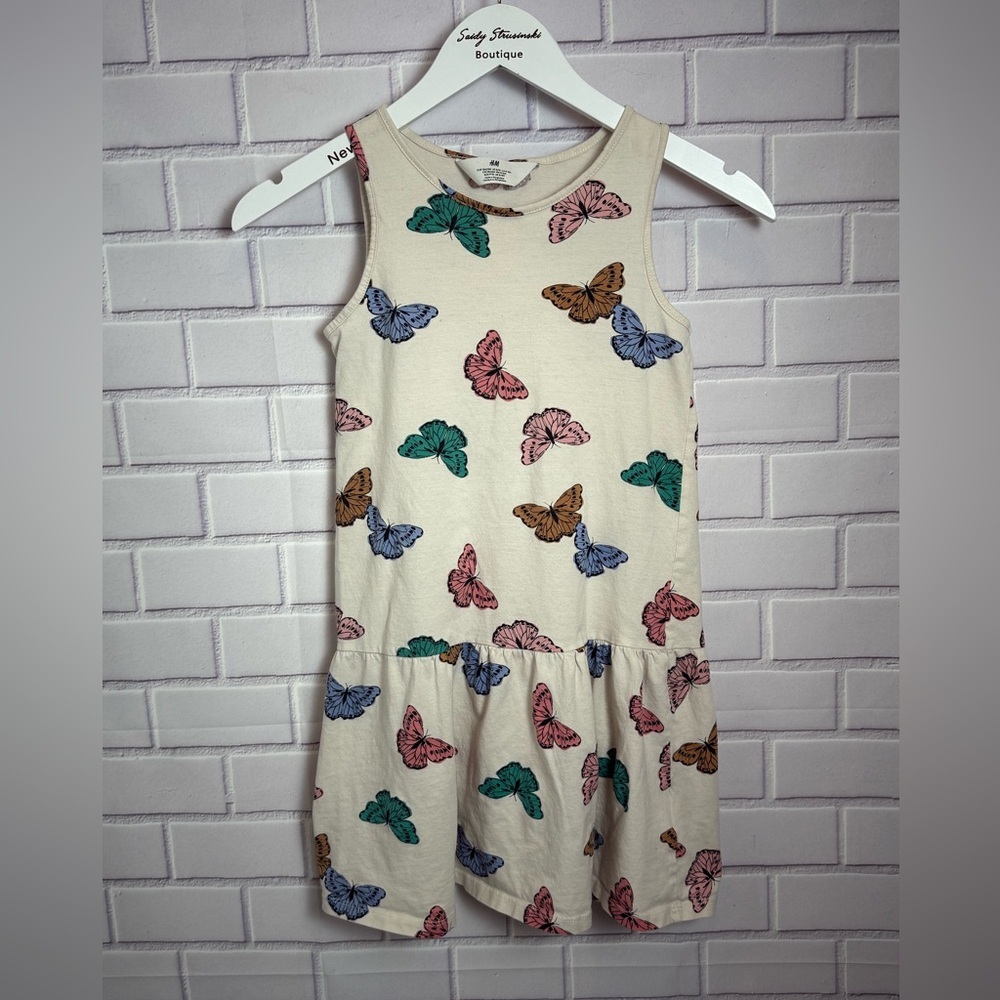 H&M Girls Blue Butterfly Print Sleeveless Dress Size 8-10